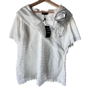 Women's Vintage Giti off  blouse floral casual textured top short sleeve XXL.